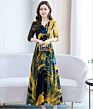 Cross Border Women's Long Sleeve Waist Cut Flower Dress Autumn over Knee Ice Silk Young Women Dress