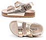 Gold Silver Color Shiny Thick Pu Children Kids Girls Buckle Straps Sandals with Bio Cork Sole Foot-Bed