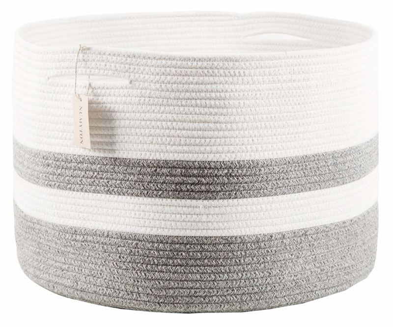 Large Cotton Rope Basket with Handles, Woven Baby Laundry Blanket Basket Toy Basket, Natural and Safe for Baby Kids Basket