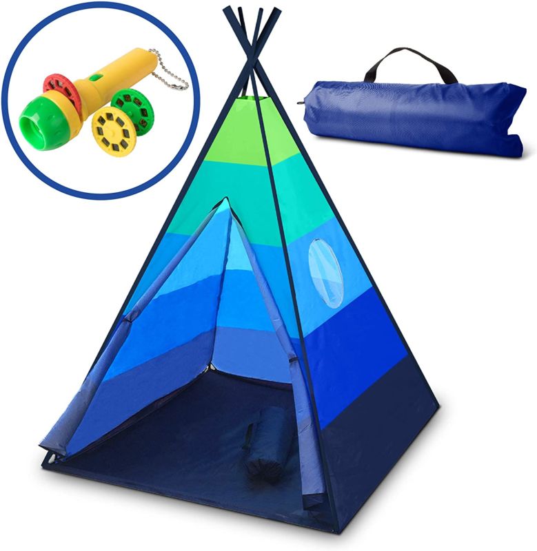 Kids Teepee Indoor and Outdoor Portable Play Tent W/Water-Resistant Carry Indian Play Tent Bag (Blue)