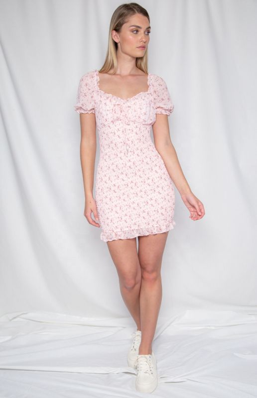 Arrivals Wholesales Shirred Print Floral Dresses Women Bodycon Dress