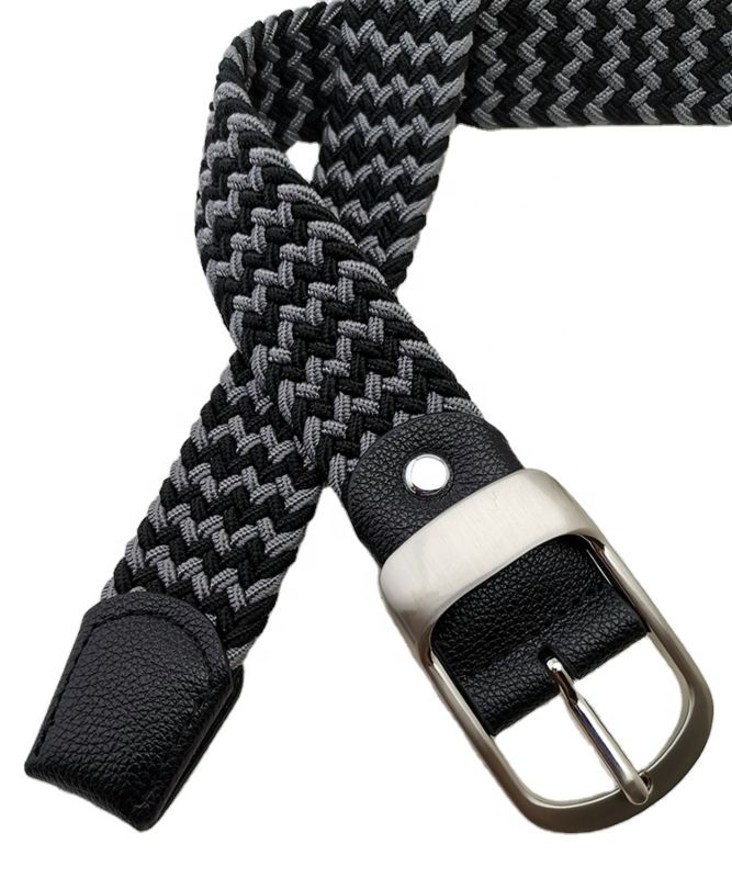 Haomei Black & Grey Woven Elastic Polyester Fabric Braided Belt for Unisex Casual Style
