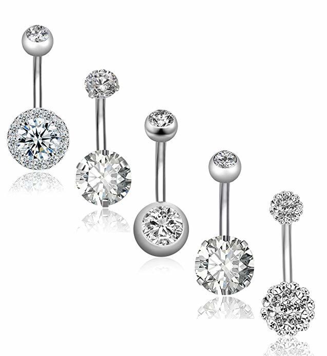 5Pcs/Set 14G Stainless Steel Belly Button Rings for Women Girl Navel Rings High Brightness Zircon Body Piercing Jewelry