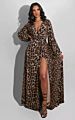B3111 Casual Leopard Print V-Neck Ladies Long Dress Nightclub Skirt