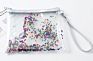 Promotional Cute Portable Strap Transparent Pvc Sequin Flowing Heart Confetti Pouch Pencil Bag Makeup Cosmetic Bag