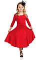 Solid Colors Cotton 3/4 Long Sleeves Girls' Princess Seam A-Line Dress with Full Skirt