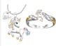 Cute Rainbow Unicorn Jewelry Set Silver Color Children's Necklace Ring Jewelry Sets Cartoon Animal Jewelry Birthday Gifts