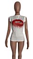 Arrivals Casual Women Short Sleeves Top White T Shirts Red Lips Mouth Printing Outfits Clothing