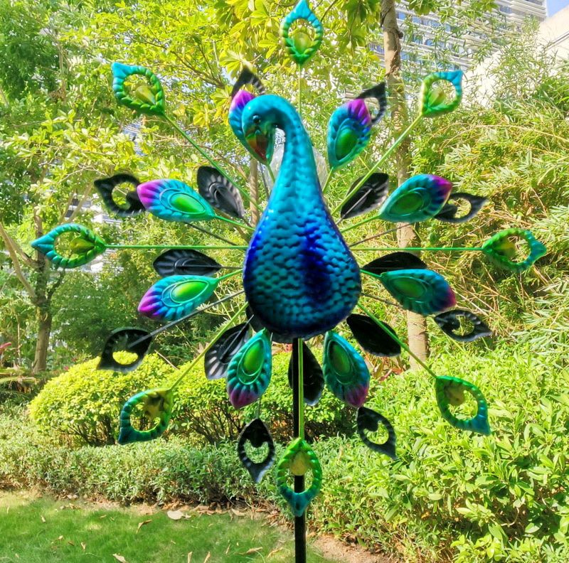 Garden Ornaments Peacock Bird Animal Shape Wind Spinners Outdoor Metal