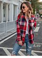 Autumn& Plaid Shirts Long Sleeve Flannel Lapel Coat plus Size Women's Casual Pocketed Shacket Jacket Coats