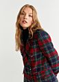 Buttons Tweed Women Ladies Plaid Blazers