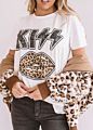 T Shirt Women Kiss Letter Print Leopard Lip round Neck Short Sleeve Woman Tee Tops Casual Female T-Shirts plus Size