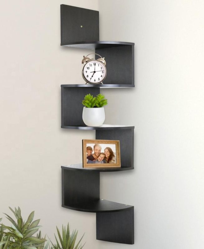 Living Room Decorative Modern 5 Tier Black Mdf Wall Mount Corner Shelves