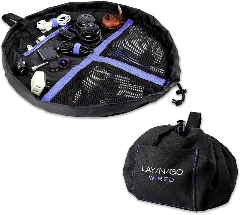 Polyester Machine Washable Lanyard Storage Bag 19 Black/Blue with Hook and Loop Pocket Bag