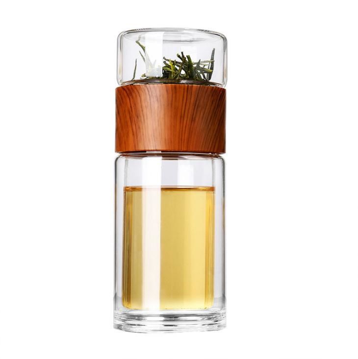 260Ml Double Layer Glass Tea Infuser Portable Glass Water Bottle Travel Mug with Strainer Tea Bottle with Filter