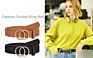 Black Brown Women Faux Leather Dress Belt Waist Belt for Jeans Pants with Double O-Ring Buckles