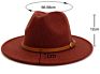 Beige Wool Fedora Hat with Belt Panama Jazz Cap Men Women Autumn Wide Brim Hats