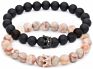 Seller Women Jewelry Couple Black Matte Agate White Howlite Cz Crystal Crown Queen 8Mm Beads Elastic Bracelet