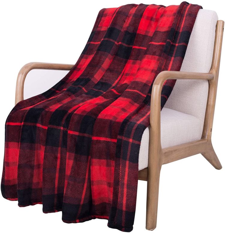 Buffalo Plaid Throw Blanket Soft Flannel Fleece Red Black Checker Plaid Pattern Decorative Throw
