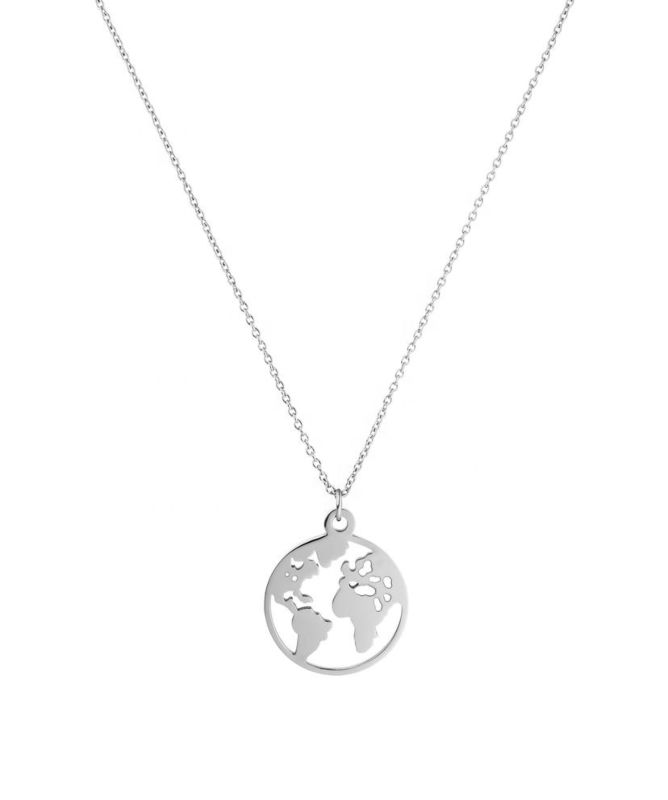 316L Stainless Steel Travel the World Necklace 20Mm World Map Pendant Necklace
