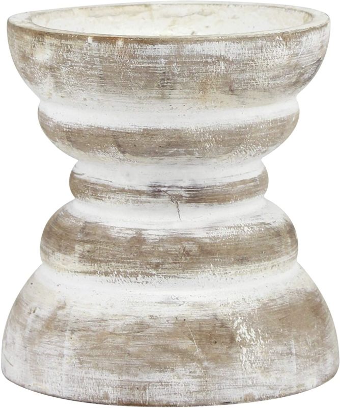 Antique White Wooden Pedestal Decor Candle Holder Vintage Seaside Pillar Stand for Dining Table Centerpiece Coffee Table Small