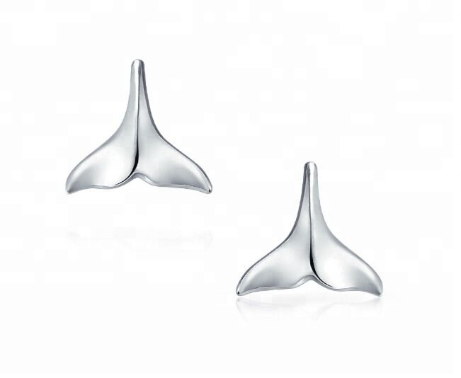 925 Sterling Silver Whale Tail Petite Stud Earrings Sea of Life Jewelry