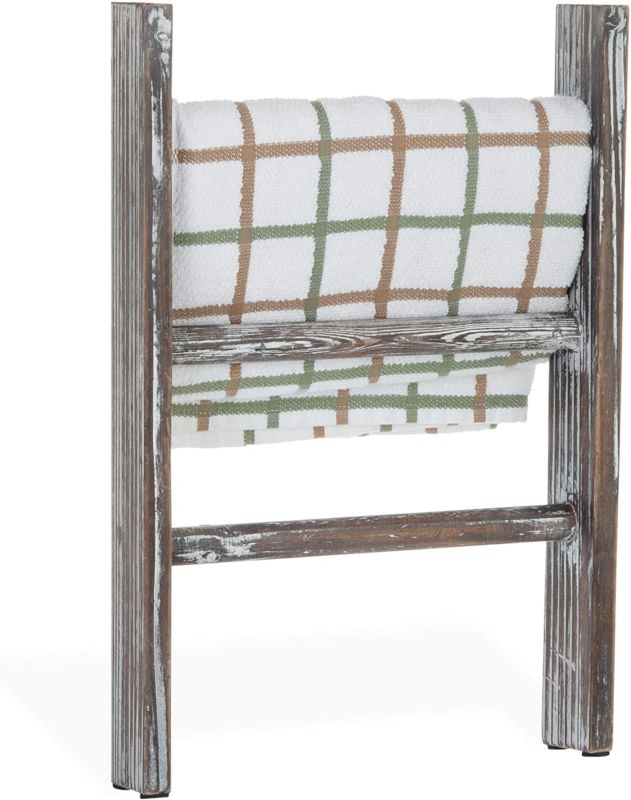 Brown Torched Countertop Storage 16 Inch Kitchen Rack Home Decortion Rustic Wood Ladder Towel Holder