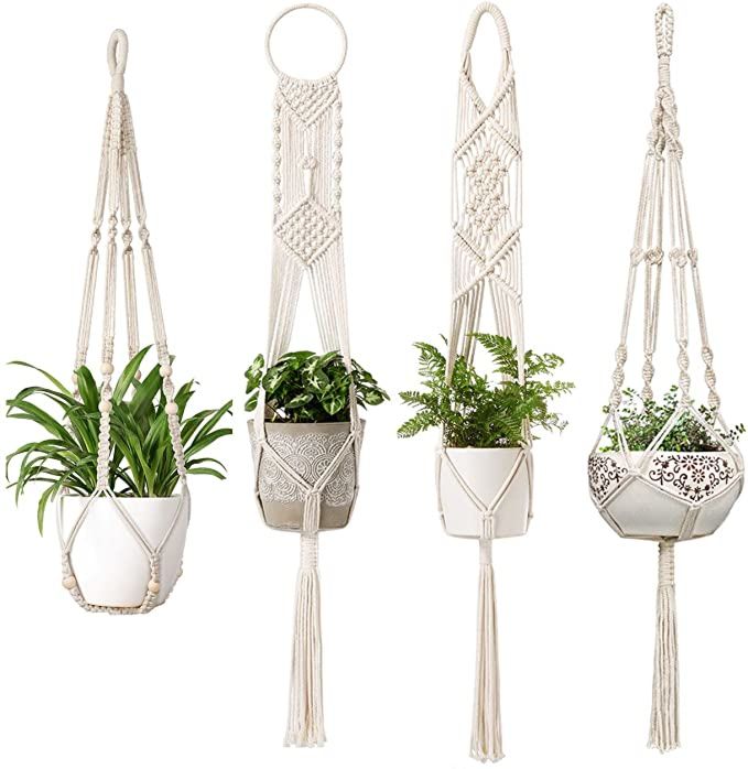 Macrame Plant Hangers Indoor Different Size Hanging Planter Basket Flower Pot Holder with Beads Hand-Woven Flower Pot Holders