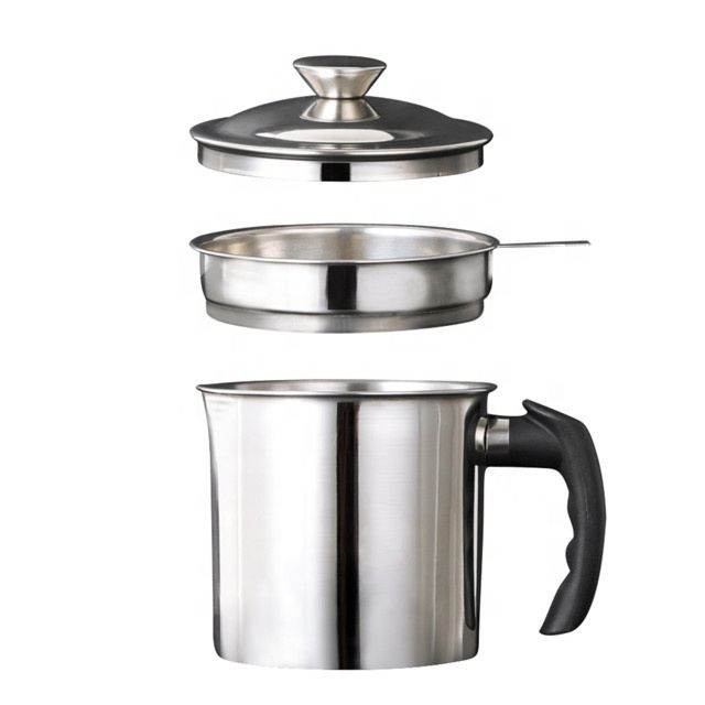 18/8 Stainless Steel Cooking Oil and Bacon Grease Catcher Can Container Pot with Mesh Strainer for Kitchen Fat Storage