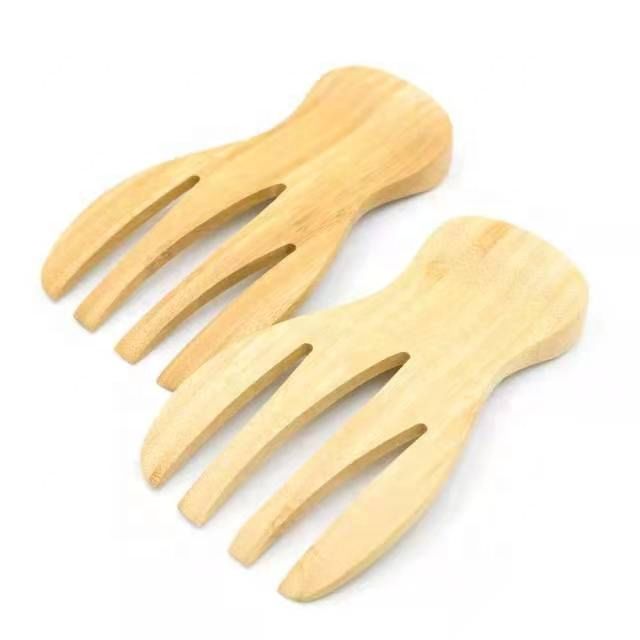 Biumart Eco-Friendly Salad Hands Bamboo Slad Server Set Simple Salad Tools Hand Sever Set