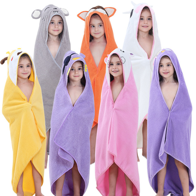 Candy Color Cartoon Baby Bath Towel Cotton Children Beach Towel Baby Hooded Towel