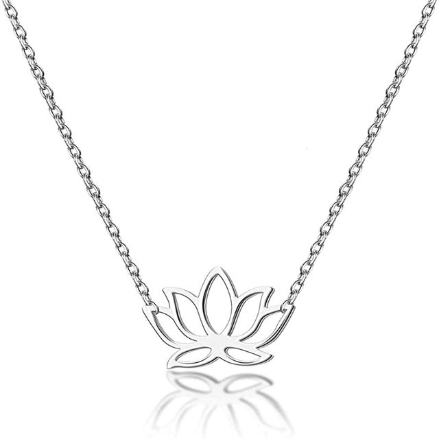 Dainty Lotus Shape Sterling Silver Yoga Pendant Necklace for Women