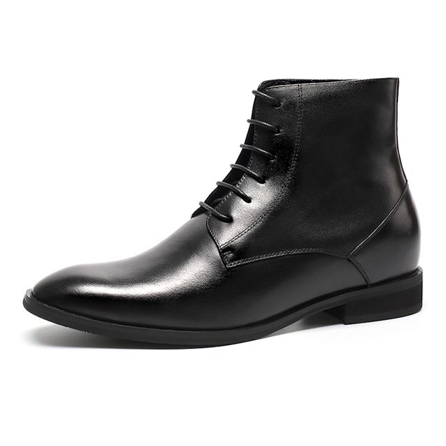Durable Plush Lining Leather Outdoor Elevator Boots Shoes Men