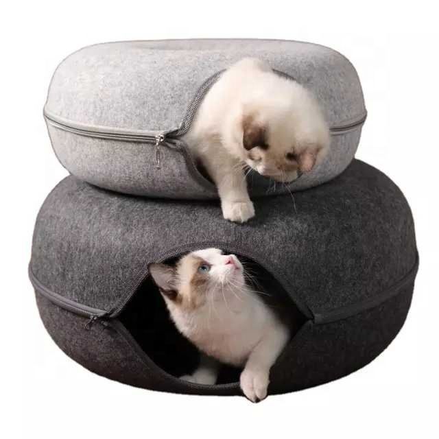 Foldable 3 Way Cat Tunnel Multifunctional Pet Mattress with Removable Cat Tunnel Bed Cat Bbed
