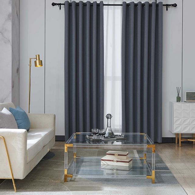 Jbl Double Linen Textured Drapes Burlap 100% Blackout Grey Curtains for Living Room Bedroom