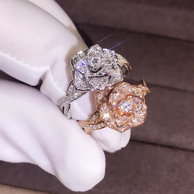 Kyra0684 Cz Ring 2 Color Flower Shape Shine 3A Zircon Rings for Women