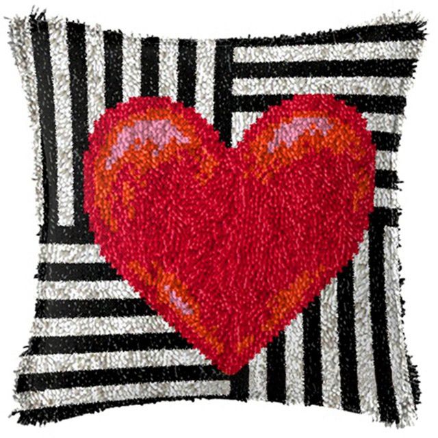 Moonzero Latch Hook Rug Kits Carpet Embroidery Cartoon Red Love Heart Cross Stitch Needlework Knooppakket Smyrna