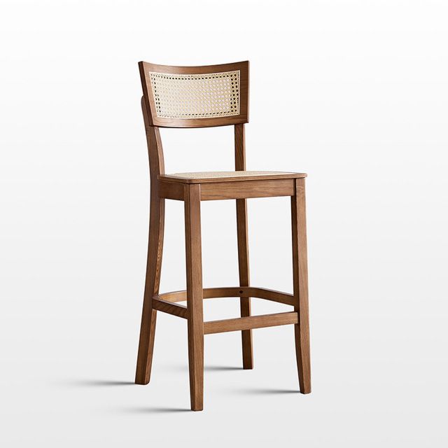 Nordic Design High Back Rattan Seat Antique Solid Wood Bar Chair