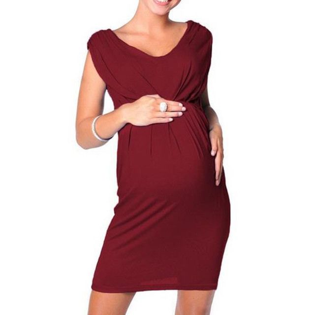 Solid Color Knitted round Neck Sleeveless Maternity Dress