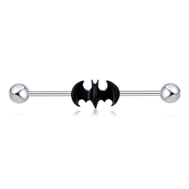 Vriua Punk Medical Steel Black Bat Dangle Industrial Cartilage Piercing Barbell Long Earrings Straight Barbell Classic Piercing