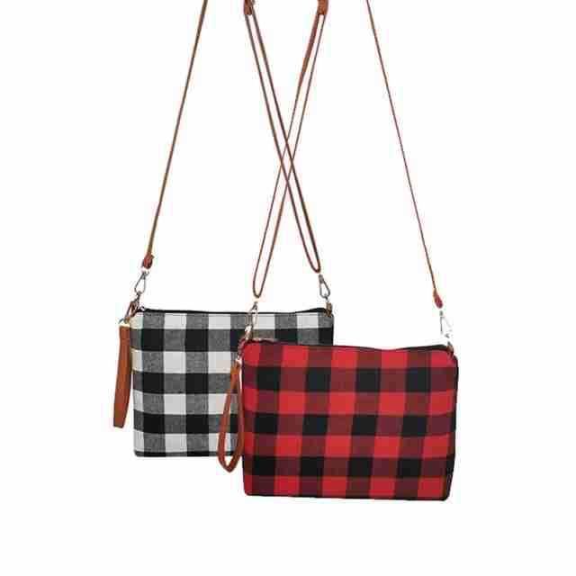 Women Canvas Buffalo Plaid Crossbody Shoulder Bag Wristlet Phone Clutch Bag