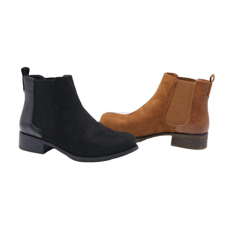 Women Flat Boots Pu and Microfiber Upper Chelsea Boots for Women