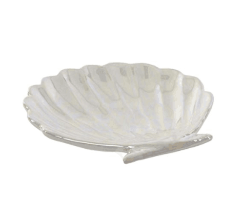 White Pink Pearly Ceramic Shell Shaped Trinket Tray Dish
