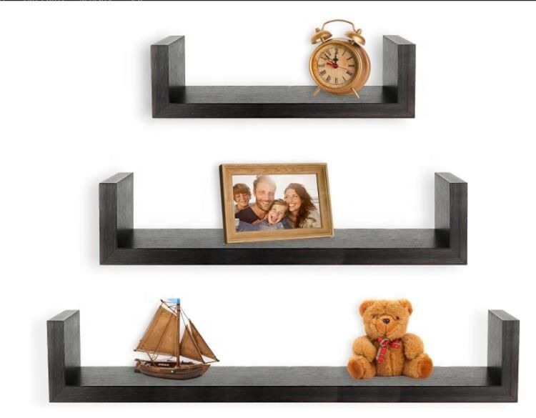 U Shaped Floating Wall Shelves - Rustic Mdf Wall Mounted Display Rack | Multi-Purpose Hanging Shelves
