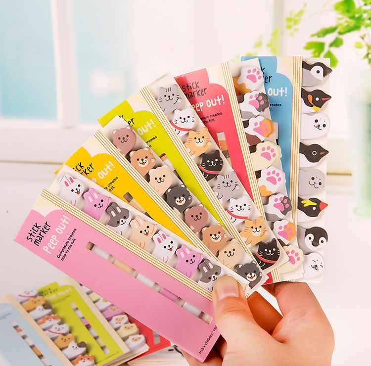 Stationery School Supplies Paper Stickers Index Planner, Kawaii Memo Pad Bookmarks Cute Animal Sticky Notes