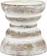 Antique White Wooden Pedestal Decor Candle Holder Vintage Seaside Pillar Stand for Dining Table Centerpiece Coffee Table Small