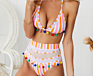 Sweet Young Girl Fringe Rainbow See through Split Bikini High Waist Swimwear
