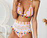 Sweet Young Girl Fringe Rainbow See through Split Bikini High Waist Swimwear