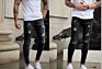 High-End Ripped Jeans Por Mayor Men's Motorcycle Hip-Hop Slim Straight Mens Jeans Scratch Pants Men's Blue Jeans