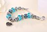 Popular Design Silver Plated Micro Pave Diamond Beaded Bracelet Blue Crystal Beads Hollow Heart Charms Bracelet